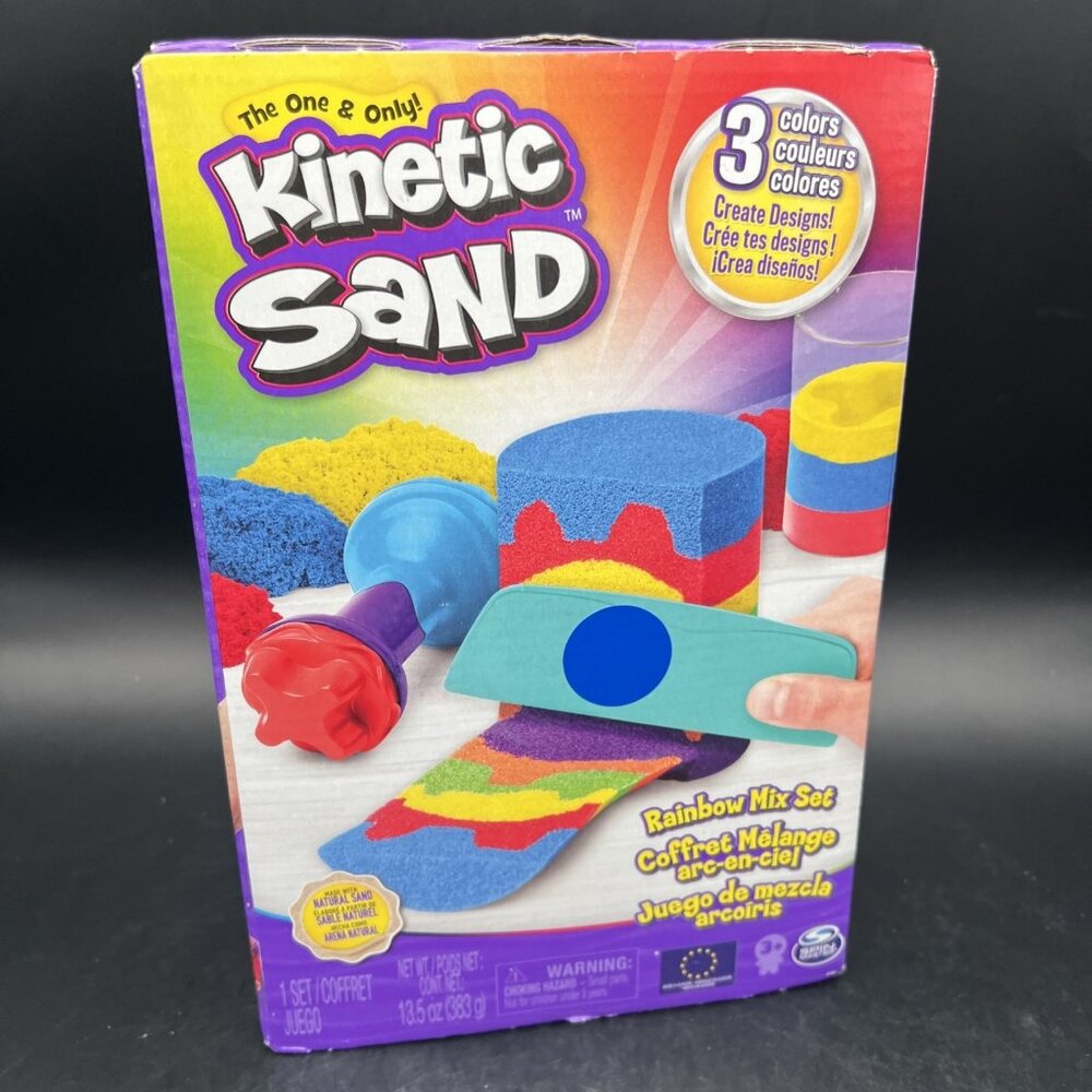 Spin Master Kinetic Sand Rainbow Mix Set With 3 Colors (13.5 oz) 6 Tools